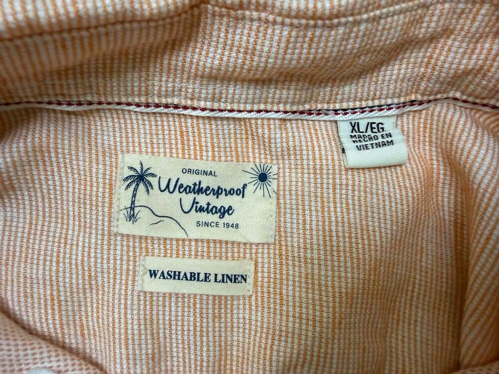 Weatherproof Vintage Men's Washable Linen Short Sleeve Button Up Shirt Orange St